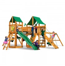 Pioneer Peak Deluxe Cedar Swing Set w/ Amber Posts & Deluxe Green Vinyl Canopy